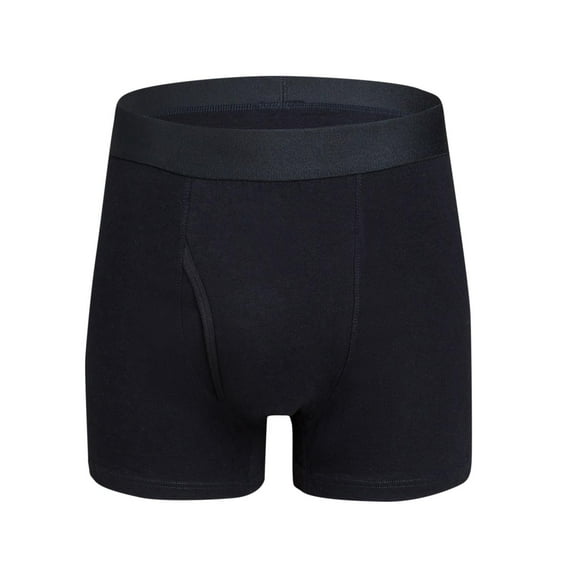 NoxwB Men's Cotton Solid Color Side-Opening Extended Boxer Briefs Support Pouch Four Corner Undershorts Soft Comfort Breathable Underwear Black L
