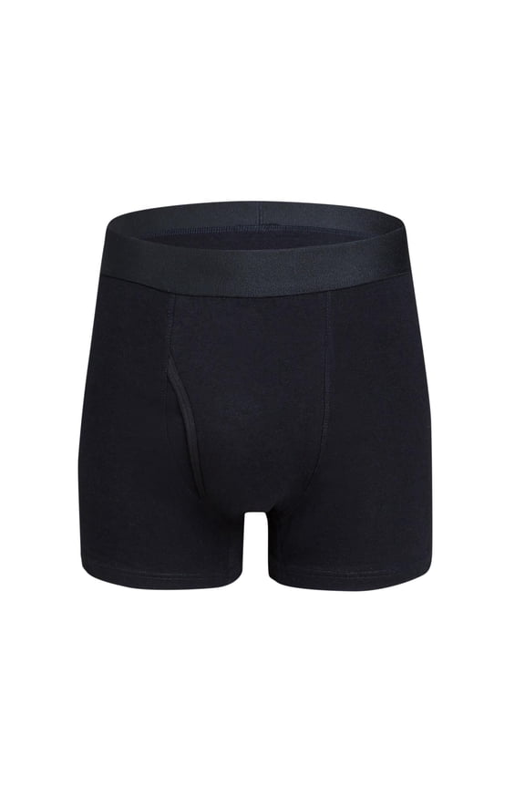 Men's Cotton Solid Color Side-Opening Extended Boxer Briefs Support Pouch Four Corner Undershorts Soft Comfort Breathable Underwear Black L