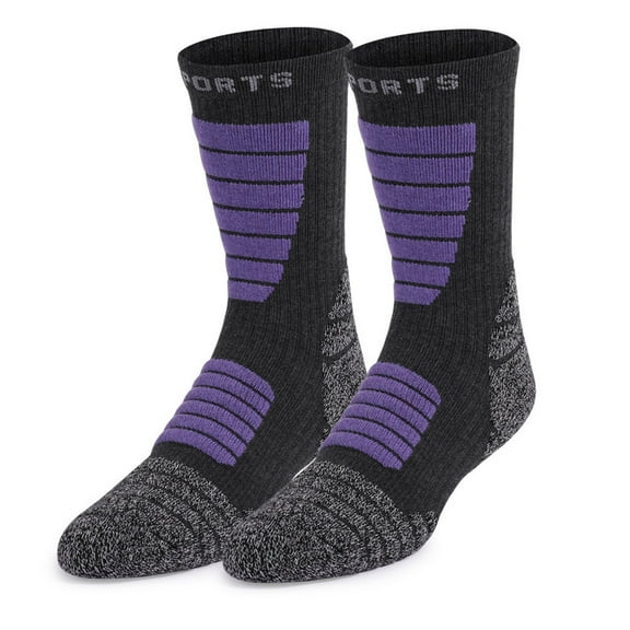 NoxwB Men's Cushioned Outdoor Hiking Socks Sweat Wicking Anti Odor Cotton Casual Everyday Work Athletic Crew Socks Purple Free Size