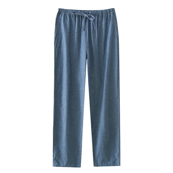NoxwB Men's Drawstring Full-Length Cotton Pajama Pants Sleep Lounge Pajamas Dark Blue L