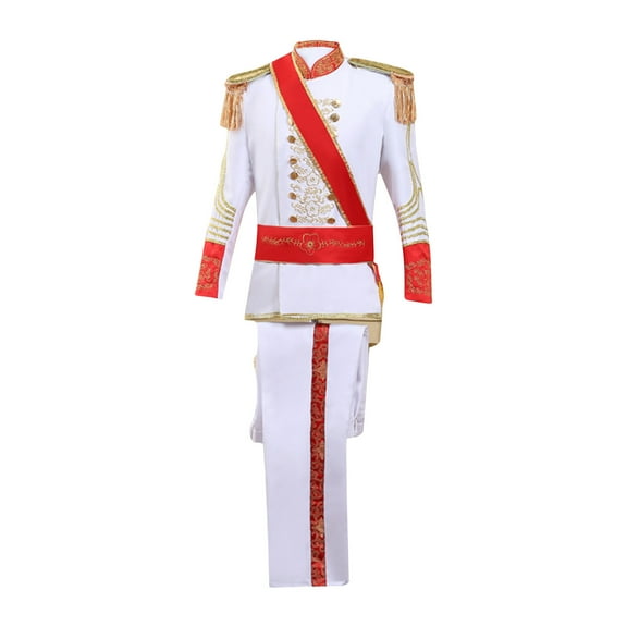 NoxwB Men's Embroidery Court Gothic Blazer&Trouser Set Stand Collar Double Breasted Long Sleeve Jacket & Straight Leg Pants Suit Casual Party Prom Outfit White XL