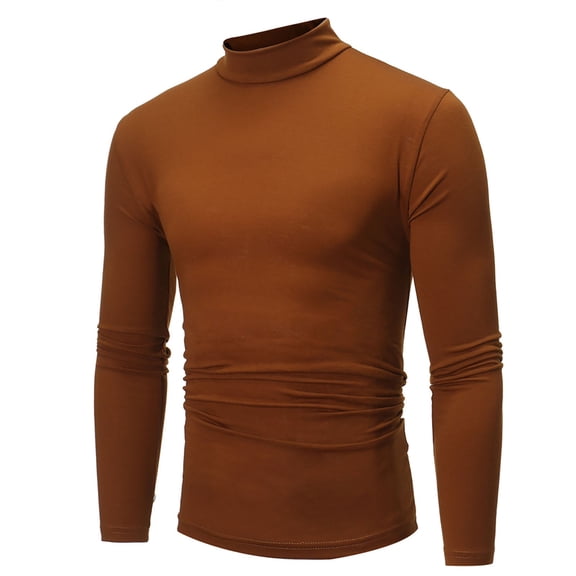 NoxwB Men's Fall Winter Plain Slim Fit Mock Turtleneck Bottoming T-Shirts Lightweight Soft Comfy Long Sleeve Cotton Pullover Casual Fitness Gym Shirts Coffee 3XL