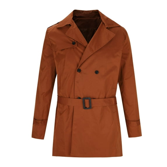 NoxwB Men's Fashion Loose Fit Solid Color Mid Length Trench Coat Casual Business Peacoat Lapel Double Breasted Long Sleeve Jacket Dark Brown XL