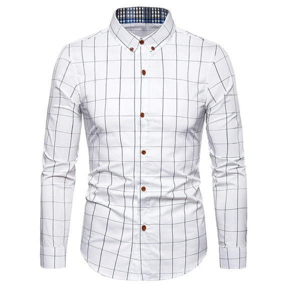 NoxwB Men's Formal Dress Shirts Casual Business Cotton Blouse Oversized Slim Fit Plaid Long Sleeve Lapel Button Down T-Shirts White 2XL
