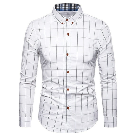 NoxwB Men's Formal Dress Shirts Casual Business Cotton Blouse Oversized Slim Fit Plaid Long Sleeve Lapel Button Down T-Shirts White XL