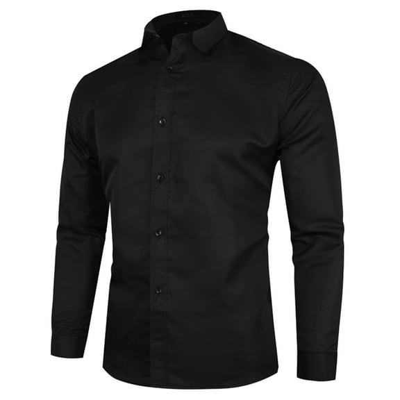 NoxwB Men's Formal Dress Shirts Comfort Slim Fit Oversized Solid Long Sleeve Lapel Button Down Cotton T-Shirts Casual Business Wedding Blouse Black 2XL
