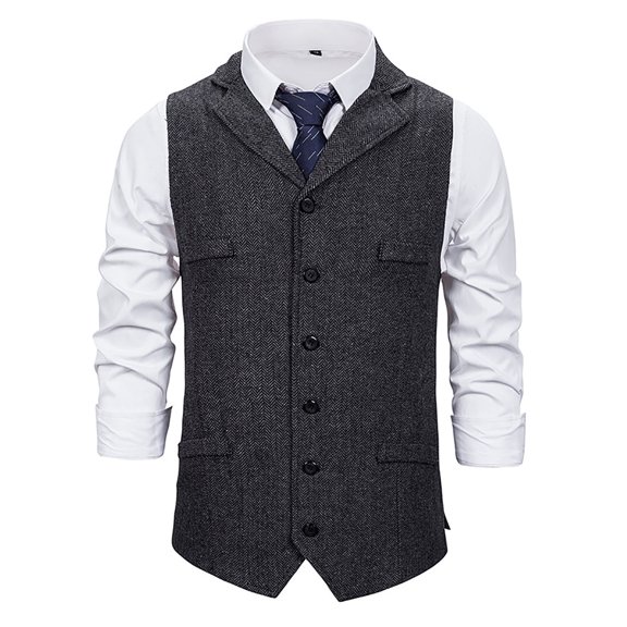 NoxwB Men's Formal Suit Blazer Vest Stylish Suede Sleeveless Single/Double Breasted Waistcoat Casual Business Party Dress Tuxedo Black M