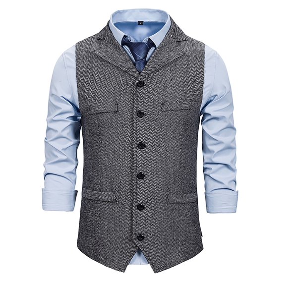 NoxwB Men's Formal Suit Blazer Vest Stylish Suede Sleeveless Single/Double Breasted Waistcoat Casual Business Party Dress Tuxedo Dark Gray L