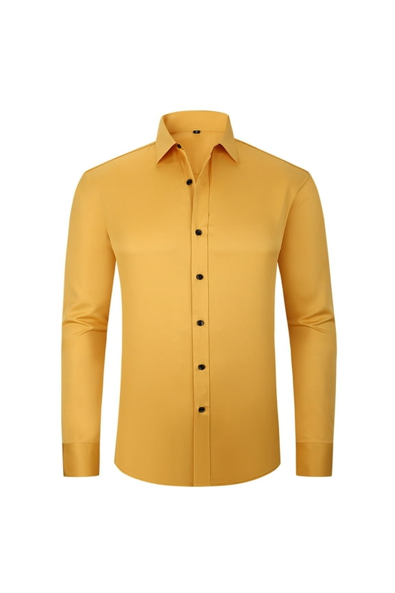 Men's French Cuff Dress Shirts Casual Classic Solid Turndown Collar Button Down Long Sleeve Slim Fit Blouse Elasticity Formal Work Office T-Shirts Gold M
