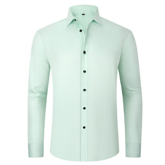 NoxwB Men's French Cuff Dress Shirts Casual Classic Solid Turndown Collar Button Down Long Sleeve Slim Fit Blouse Elasticity Formal Work Office T-Shirts Green M