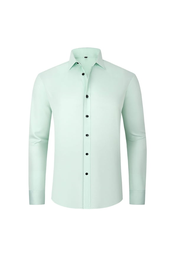 Men's French Cuff Dress Shirts Casual Classic Solid Turndown Collar Button Down Long Sleeve Slim Fit Blouse Elasticity Formal Work Office T-Shirts Green S
