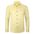 thumbnail image 1 of NoxwB Men's French Cuff Dress Shirts Casual Classic Solid Turndown Collar Button Down Long Sleeve Slim Fit Blouse Elasticity Formal Work Office T-Shirts Yellow M, 1 of 3
