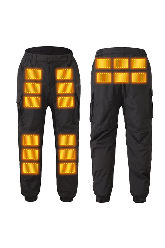 Men's Heated Pants Winter Casual Plus Size USB Charging Dual-Control 18 Heating Zones Water-Resistant Thermal Pants Multi Pockets Full Length Trousers Black 4XL