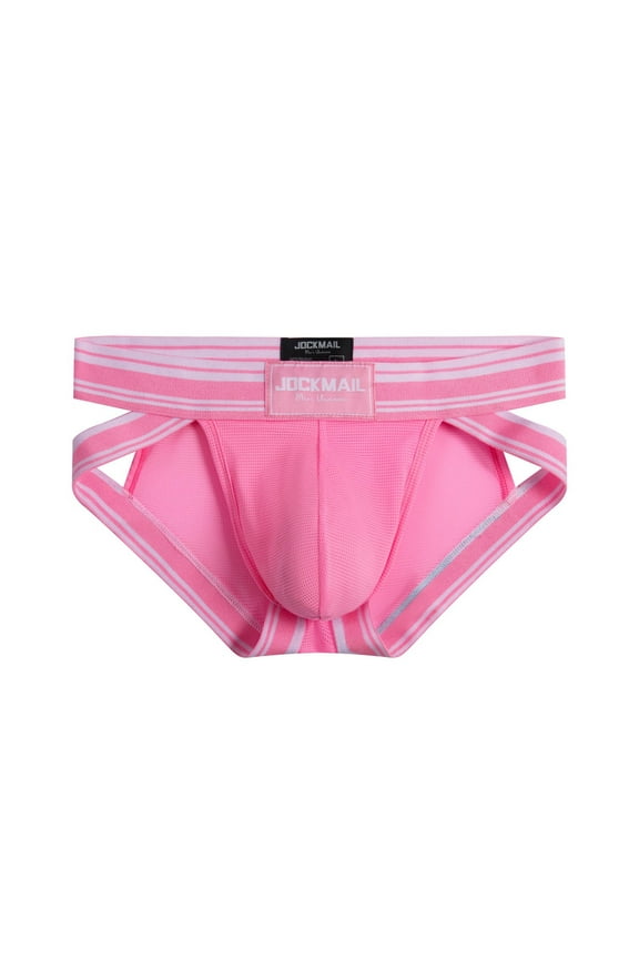 Men's Ice Silk Thin Dual String Cheeky Briefs Sexy Low Rise Enhanced Bulge Pouch Underpants Casual Breathable Underwear Pink 2XL