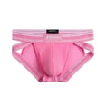 thumbnail image 1 of NoxwB Men's Ice Silk Thin Dual String Cheeky Briefs Sexy Low Rise Enhanced Bulge Pouch Underpants Casual Breathable Underwear Pink L, 1 of 4