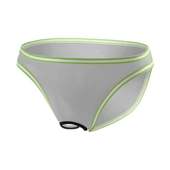 NoxwB Men's Ice Silk Thin Open-Crotch Sexy Lingerie Briefs Transparent Low Rise Underpants Cool Breathable Cozy Underwear Gray S