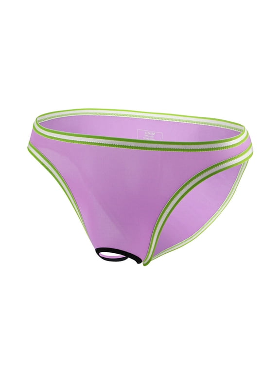 Men's Ice Silk Thin Open-Crotch Sexy Lingerie Briefs Transparent Low Rise Underpants Cool Breathable Cozy Underwear Purple XL