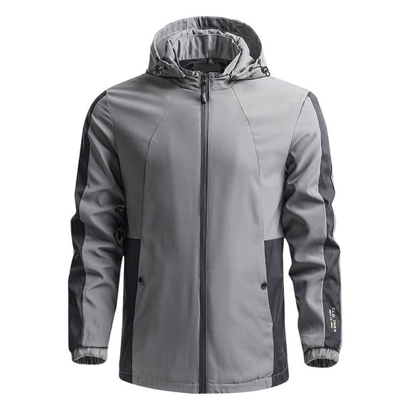 NoxwB Men's Large Size Water Resistant Windproof Detachable Hood Jacket Trendy Casual Outdoor Hiking Camping Windbreaker Full Zip Long Sleeve Coat Gray L