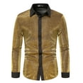 thumbnail image 1 of NoxwB Men's Metallic Shiny Long Sleeve Dress Shirt Reflective Slim Fit Button Down Shirts for Nightclub Performances Gold XXL, 1 of 8