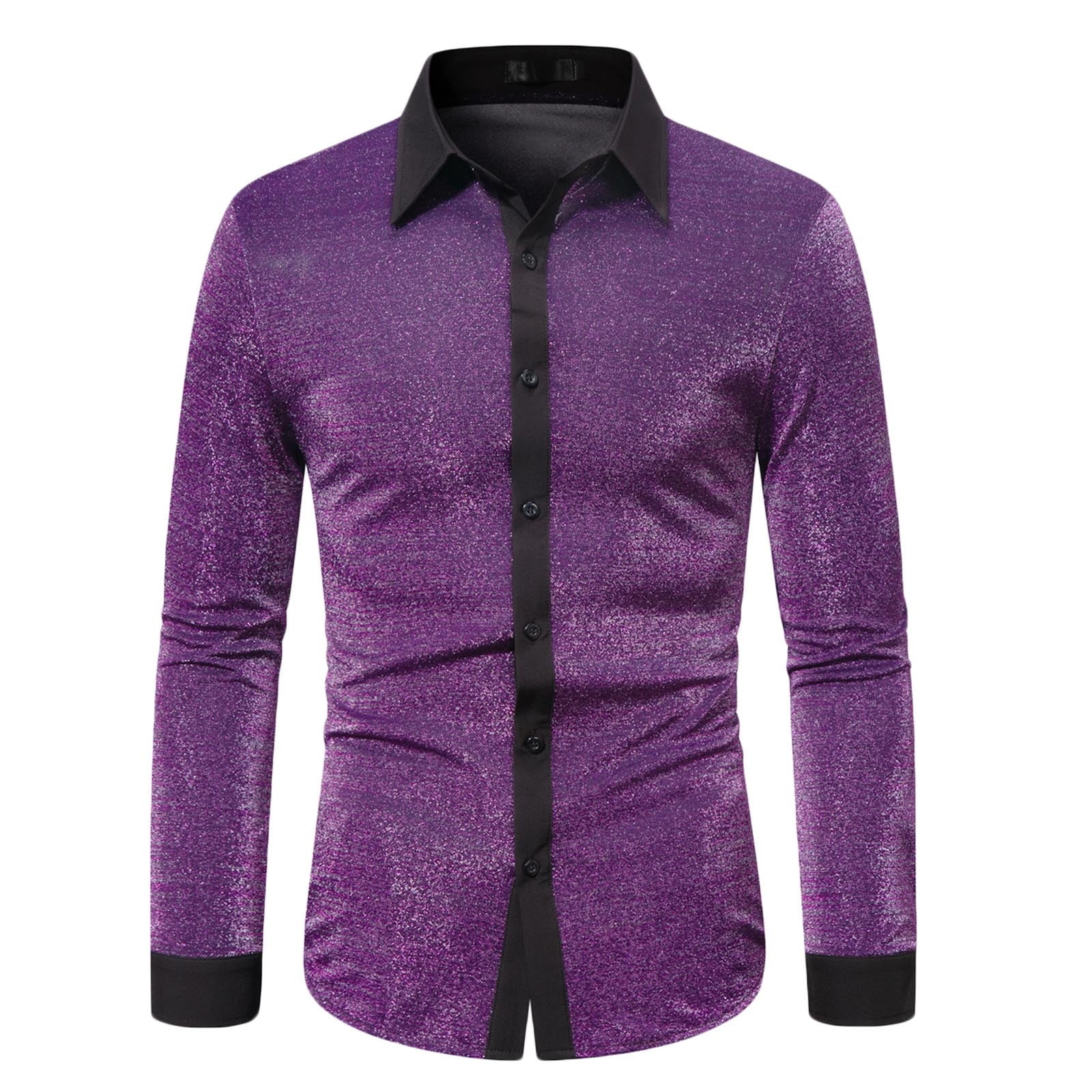 slim fit purple dress shirt Noxwb Men's Metallic Shiny Long Sleeve Dress Shirt Reflective Slim Fit Button Down Shirts for Nightclub Performances Purple L, Size: Large