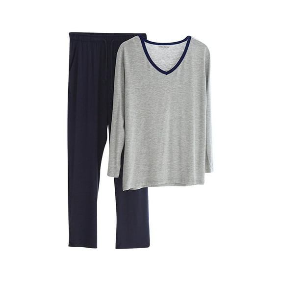 NoxwB Men's Modal Pajama Sets Comfy Long Sleeve Sleepwear Top Solid Pyjama Pants Two-Piece Loungewear PJs Sets for Men Navy 4XL