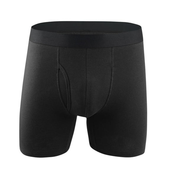 NoxwB Men's Pure Cotton Extended Opening Boxer Briefs Close Fit Comfort Breathable Four Corner Underpants U Bulge Pouch Undershorts Black M