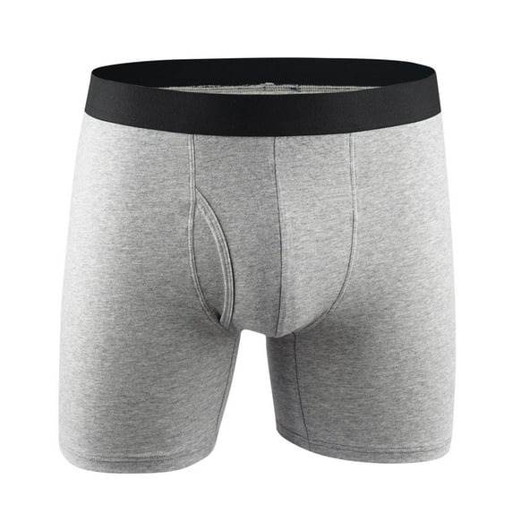 NoxwB Men's Pure Cotton Extended Opening Boxer Briefs Close Fit Comfort Breathable Four Corner Underpants U Bulge Pouch Undershorts Gray S