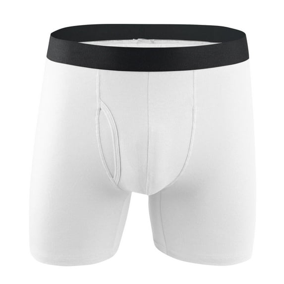 NoxwB Men's Pure Cotton Extended Opening Boxer Briefs Close Fit Comfort Breathable Four Corner Underpants U Bulge Pouch Undershorts White 2XL