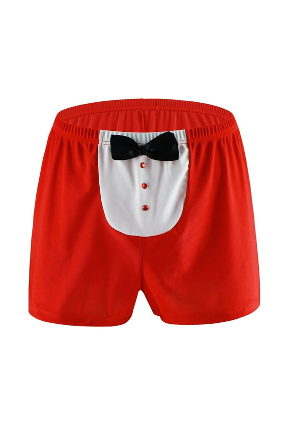Men's Sexy Thin Bow-Knot Funny Printed Boxer Briefs Low Waist Tuxedo-Pattern Lingerie Underpants Breathable Comfortable Underwear Red L