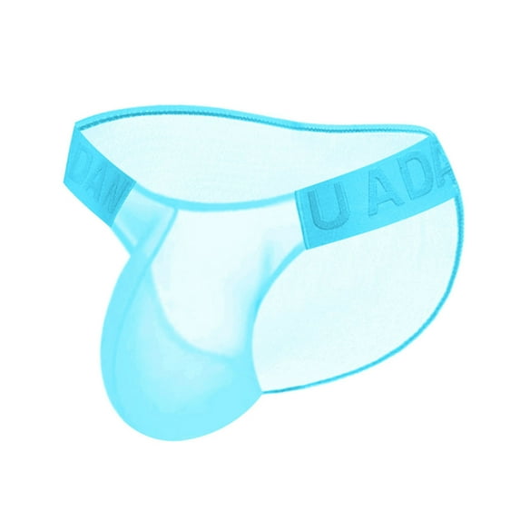 NoxwB Men's Sexy Translucent Bulge Pouch Jockstrap Briefs Low Waisted Cover Buttock Underpants Trendy Casual Underwear Blue L