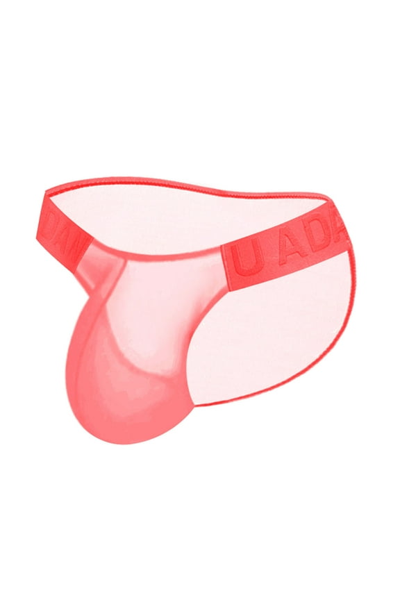 Men's Sexy Translucent Bulge Pouch Jockstrap Briefs Low Waisted Cover Buttock Underpants Trendy Casual Underwear Red XL