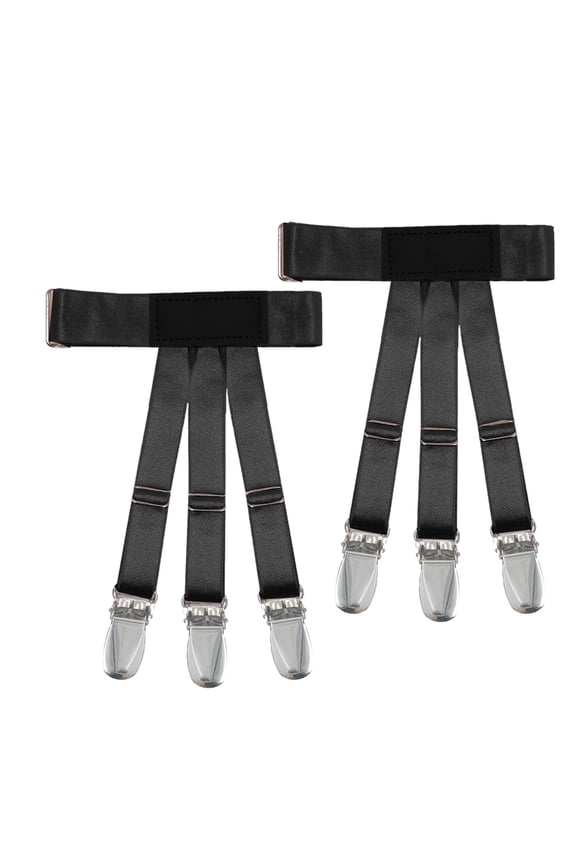 Men's Shirt Stays Upgrade Adjustable Elastic Garter with Non-Slip Locking Clamps Black Free Size