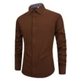 thumbnail image 1 of NoxwB Men's Solid Color Slim Fit Dress Shirt Business Casual Button down Long Sleeve Shirt Classic Stand Turn-Down Collar Blouse Coffee L, 1 of 3