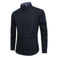 thumbnail image 1 of NoxwB Men's Solid Color Slim Fit Dress Shirt Business Casual Button down Long Sleeve Shirt Classic Stand Turn-Down Collar Blouse Dark Blue XXXL, 1 of 2