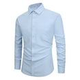 thumbnail image 1 of NoxwB Men's Solid Color Slim Fit Dress Shirt Business Casual Button down Long Sleeve Shirt Classic Stand Turn-Down Collar Blouse Light Blue XL, 1 of 2