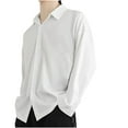 thumbnail image 1 of NoxwB Men's Solid Drop Shoulder Shirt Long Sleeve Oversized Collared Top Drape Shirts Button down Lapel Collar Dress Shirt White XXXL, 1 of 3