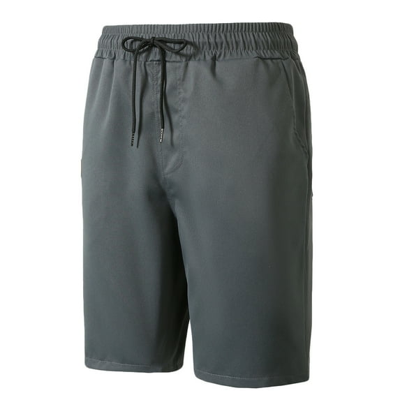 NoxwB Men's Solid Woven Twill Side Pocket Drawstring Beach Shorts Gray XL