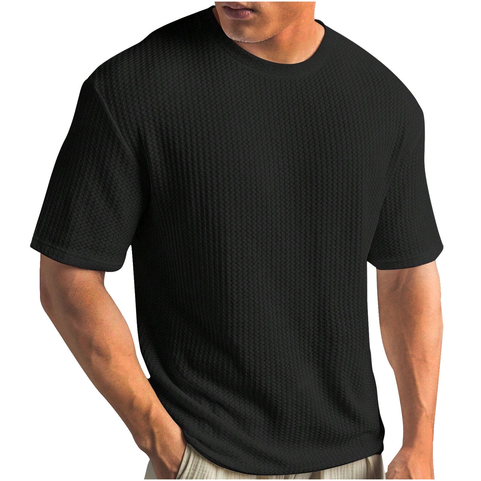 Tシャツ・カットソー EiDER POP Waffle Men's Basic Round T-ShirtBlack DMM23296Z1 NoxwB Men's Summer Waffle Tee Slim Fit Short Sleeve Crew