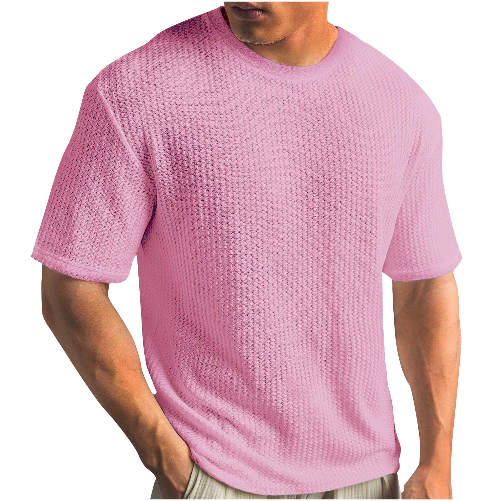 【KOOLOSET】Pigment Mix Waffle Slim Tee NoxwB Men's Summer Waffle Tee Slim Fit Short Sleeve Crew