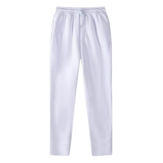 NoxwB Men's Sweatpants Casual Athletic Solid Color Joggers Drawstring Elastic Waist Straight Leg Pants with Pockets White 2XL