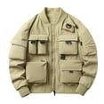 thumbnail image 1 of NoxwB Men's Tactical Plus Size Multi-Bag Cargo Bomber Jacket Loose Fit Casual Outdoor Climbing Windbreaker Stand Neck Zip Up Long Sleeve Coat Khaki 4XL, 1 of 4