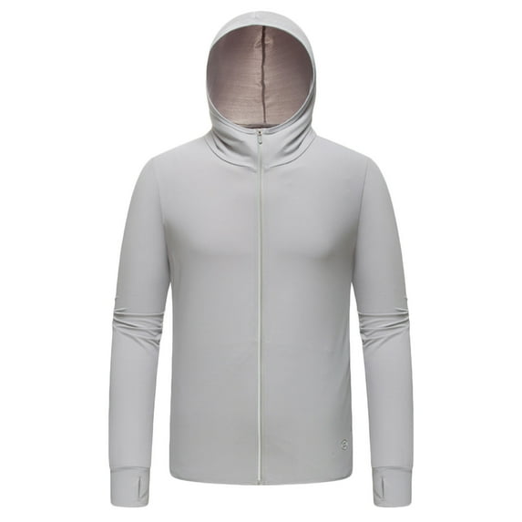 NoxwB Men's UPF 50+ Sun Protection Hoodie Zip Long Sleeve Rash Guard Anti-UV Lightweight Breathable Zip Pocket Sunscreen Shirt Gray XXXXL