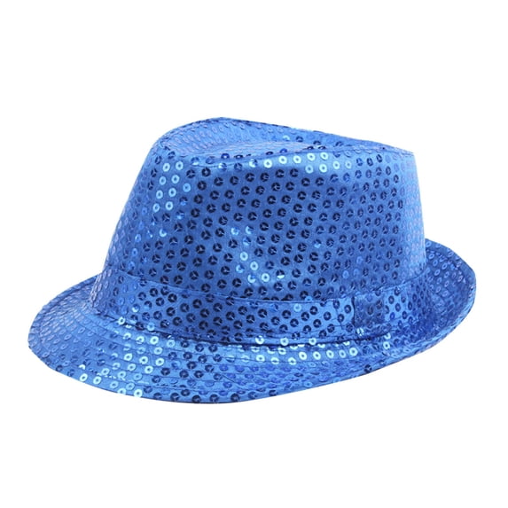 NoxwB Men's Vintage Sequins Bling Fedora Hat Sparkle Shining Bucket Cap Hat Navy 58CM