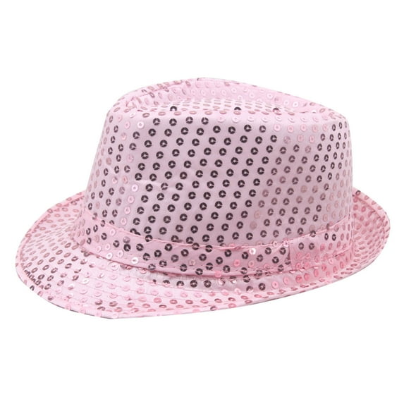 NoxwB Men's Vintage Sequins Bling Fedora Hat Sparkle Shining Bucket Cap Hat Pink 58CM