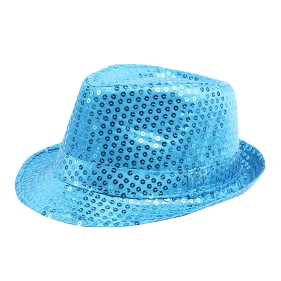 NoxwB Men's Vintage Sequins Bling Fedora Hat Sparkle Shining Bucket Cap Hat Sky Blue 58CM