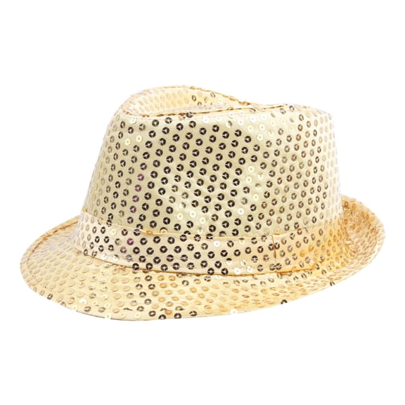 NoxwB Men's Vintage Sequins Bling Fedora Hat Sparkle Shining Bucket Cap Hat Yellow 58CM