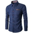 thumbnail image 1 of NoxwB Men's Western Shirt Cotton Long Sleeve Button down Slim Fit Blouse Faux Denim Cowboy Inspired Dress Shirt Blue M, 1 of 8