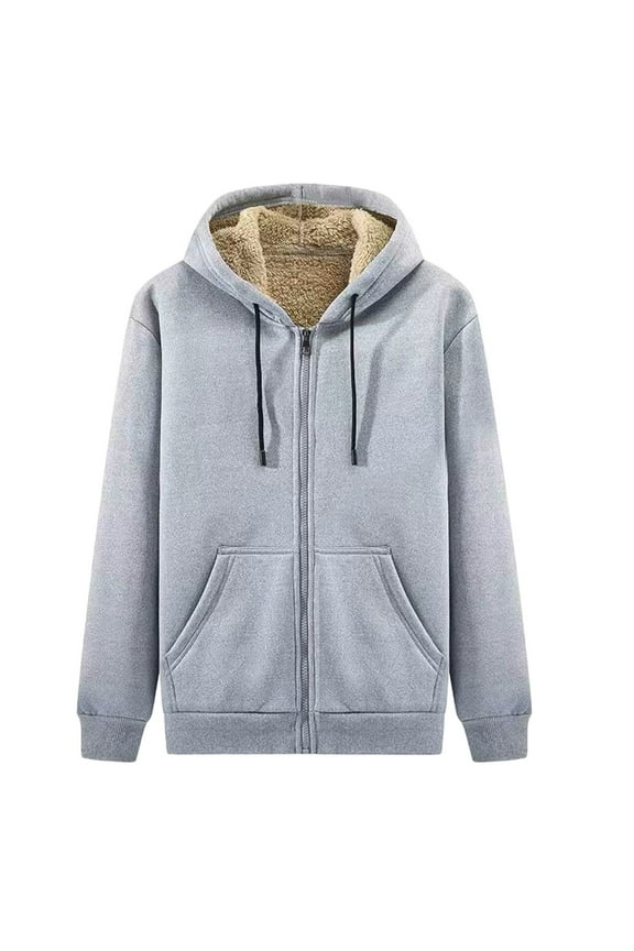 Men's Winter Fashion Plus Size Thermal Fleece Lined Drawstring Hoodie Casual Versatile Athletic Jacket Zip Up Long Sleeve Outerwear with Pockets Gray M