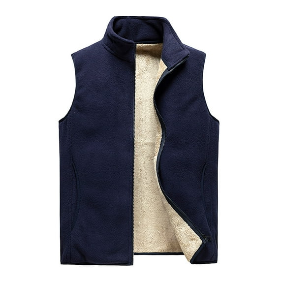 NoxwB Men's Winter Sherpa-Lined Jacket Stand Collar Sleeveless Zip-Up Pockets Fleece Vest Coat Soft Comfy Thermal Waistcoat Coat Blue XXXXXL