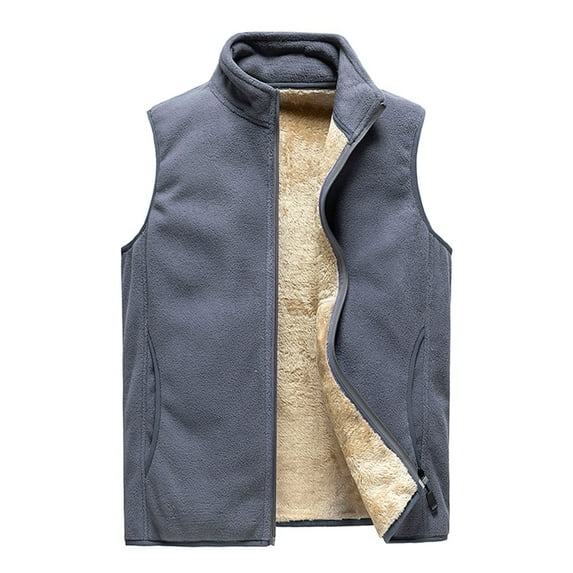 NoxwB Men's Winter Sherpa-Lined Jacket Stand Collar Sleeveless Zip-Up Pockets Fleece Vest Coat Soft Comfy Thermal Waistcoat Coat Gray XXXXXXXXL